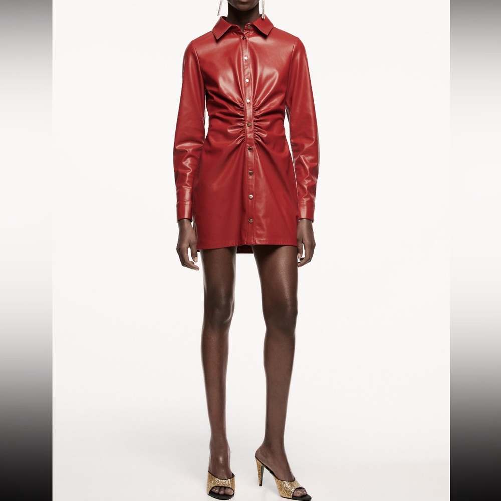 Faux leather shirt dress